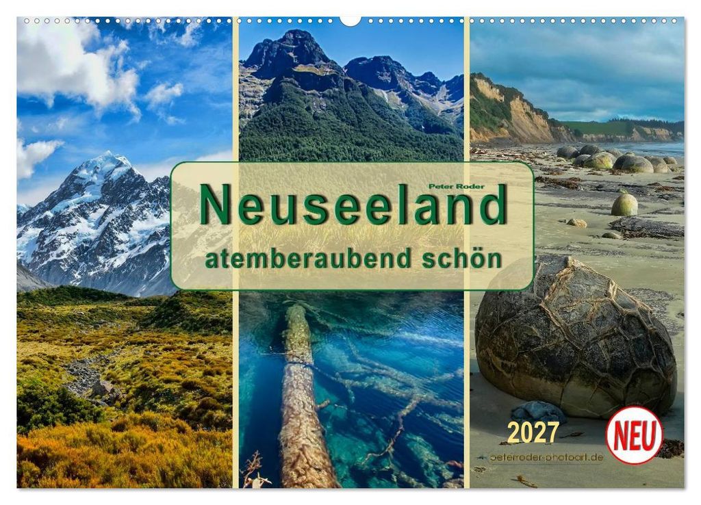 Neuseeland - atemberaubend schön (Wandkalender 2027 DIN A2 quer), CALVENDO Monatskalender