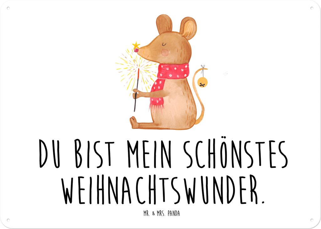 Mr. & Mrs. Panda Schild Maus Weihnachten DIN A4 - Weiß - Geschenk, Weihnachtsmotiv, Weihnachtsgruß, Wandbild, Retro Blechschild, Metallbild, Froh...