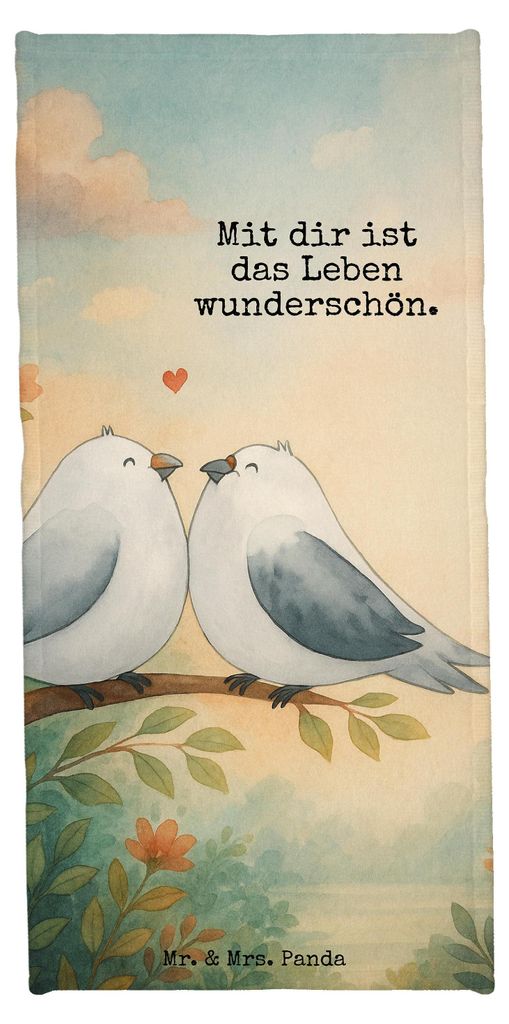 Mr. & Mrs. Panda Handtuch Turteltauben Liebe Design - Weiß - Geschenk, Verheiratet, Hochzeitstag, Verliebt, Partner, Jahrestag, sporthandtuch, Bad...