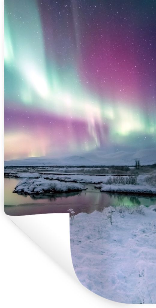 MuchoWow Wandtattoo Wandsticker Wandaufkleber Nordlichter - Eis - Schnee 40x80 cm Selbstklebend und Repositionierbar - Repositionierbar - Wasser ...