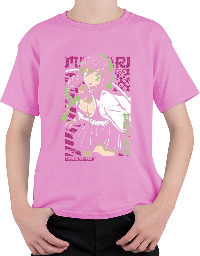 Mitsuri Kanroji Kimetsu no Yaiba kawaii rosa grün Haar Uni Kinder T-Shirt, Pink, 128