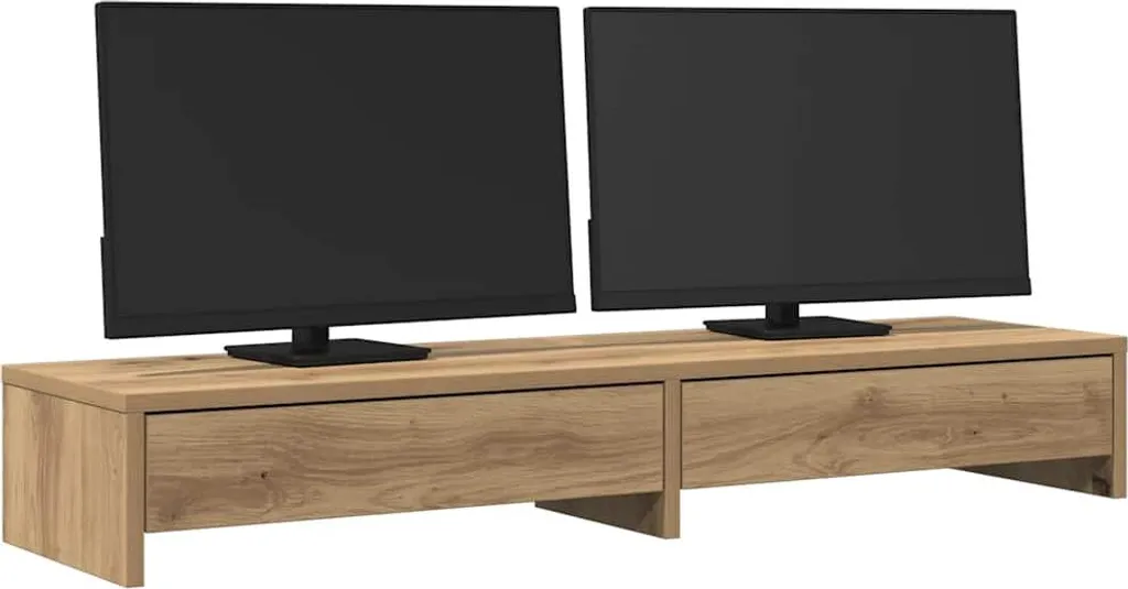 Support moniteur Chêne Artisan 100x27x15 cm avec double tiroir - 4