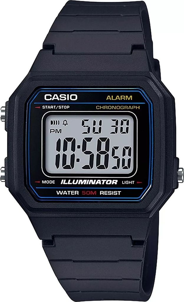 A black Casio digital watch is shown against a white background.