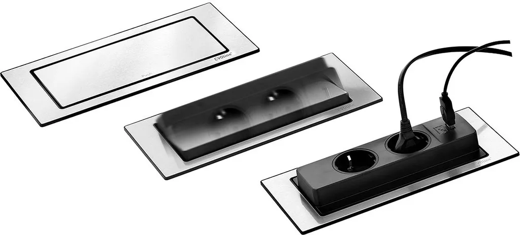 Bloc Multiprise Encastrable Inox Evoline Backflip Double Rotation - 26