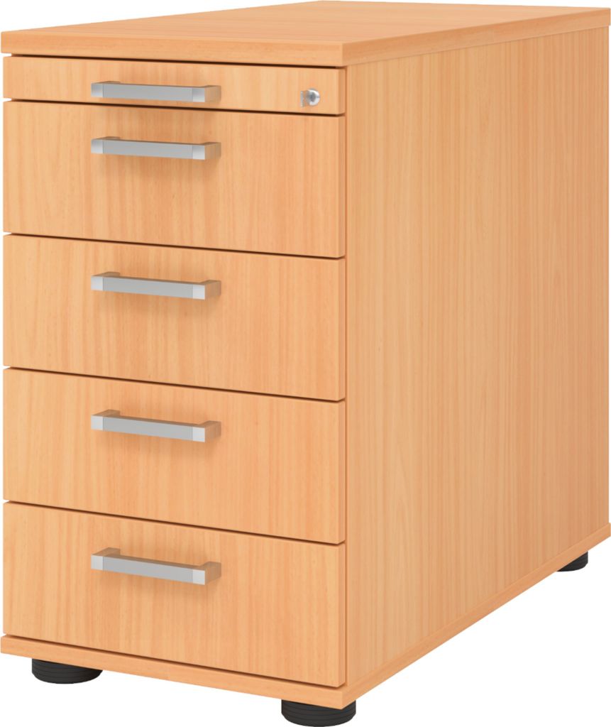 bümö office Standcontainer - mit 4 Schubladen - Nachbildung: Buche, Griff: Chromgriff (Metall)