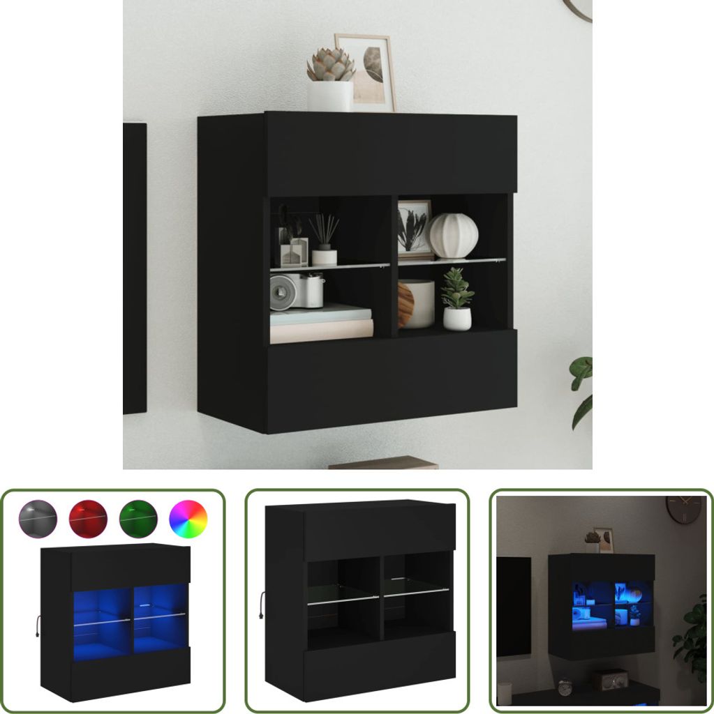 The Living Store TV-Wandschrank mit LED-Leuchten Schwarz 58,5x30x60,5 cm