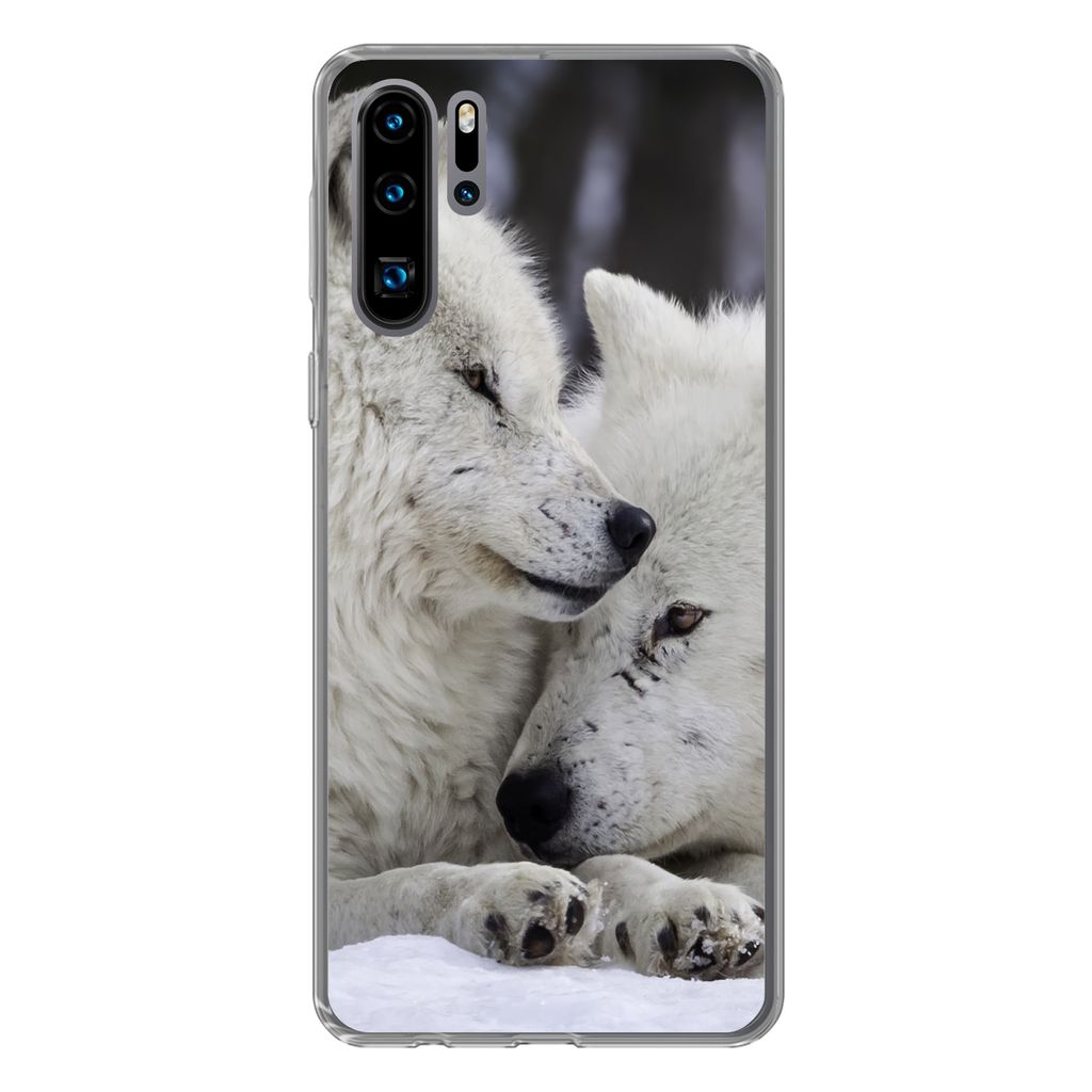 MuchoWow Handyhülle Schutzhülle Hülle für Huawei P30 Pro Wölfe - Schnee - Familie Silikon Softcase Handy Hülle - Schutzdeckel