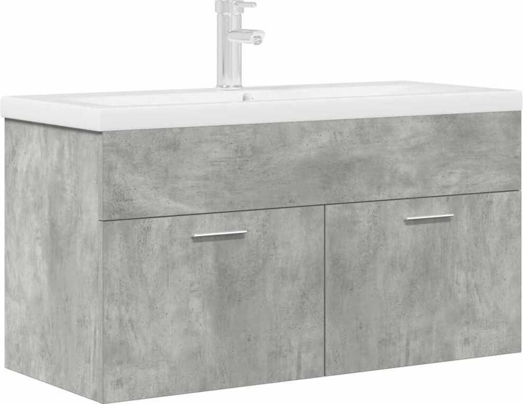 Waschbeckenunterschrank mit Einbaubecken Wasserhahn Betongrau