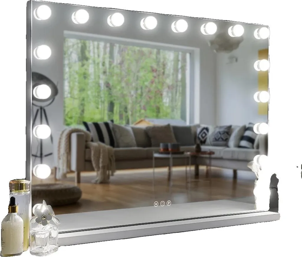 Miroir de Maquillage LED pour Coiffeuse Blanc 18 Lampes Multi-Modes