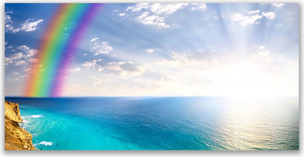 Tulup Leinwand-Bilder 140x70 Wandbild Canvas Kunstdruck Regenbogen Meer Landschaft