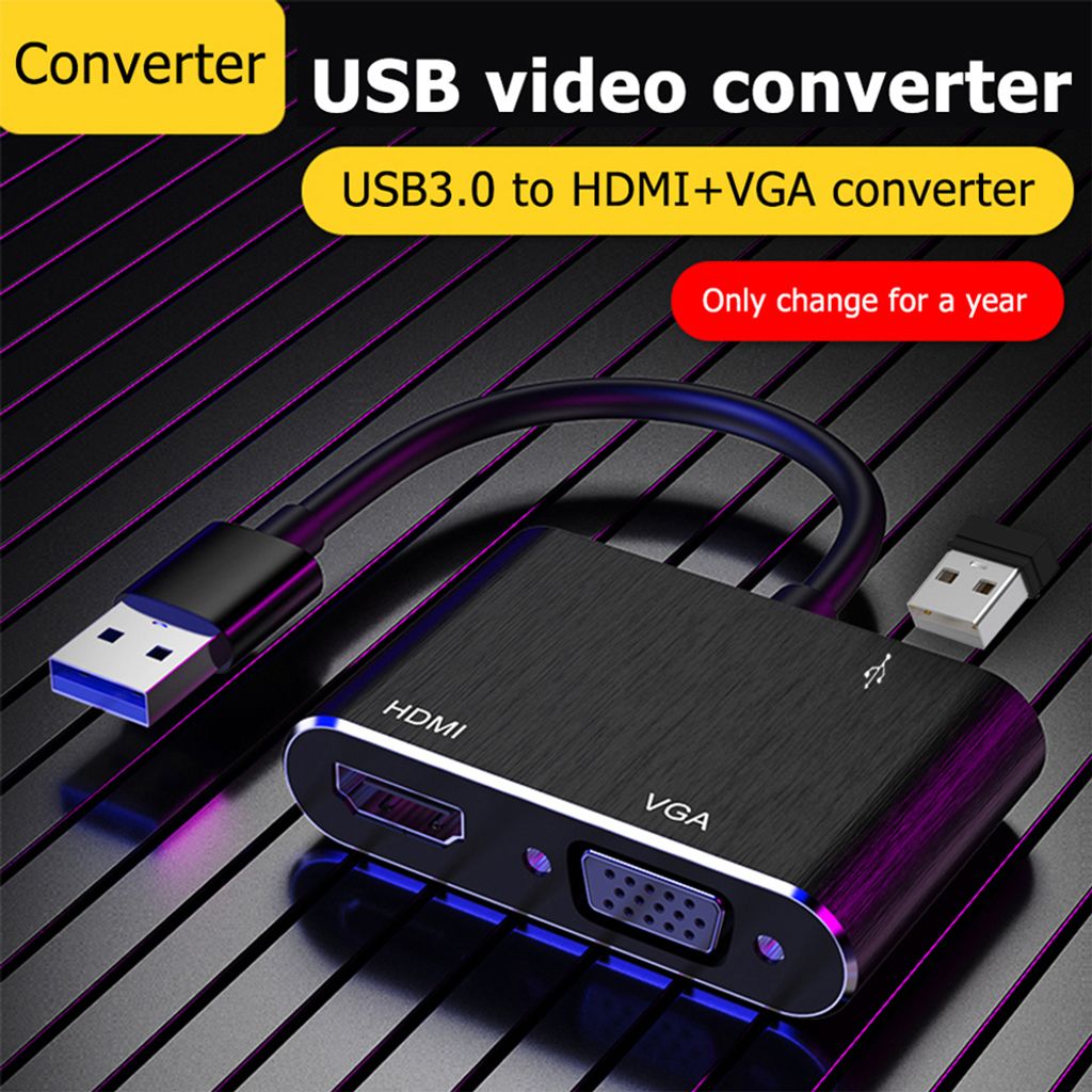 Usb 2.0 Dual Hdmi-kompatibler Adapter 3 In 1 Multi-Display-Konverter für Windows 7/8/10 Os schwarz