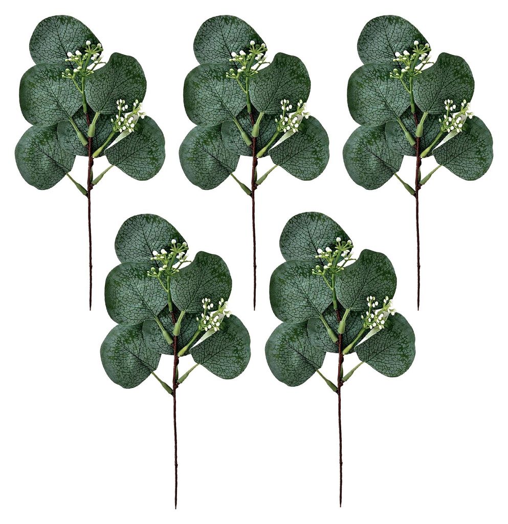5 künstliche Eukalyptusblätter mit Früchten, realistische künstliche Grünpflanzen, DIY-Blumenarrangements, Tischdekoration B