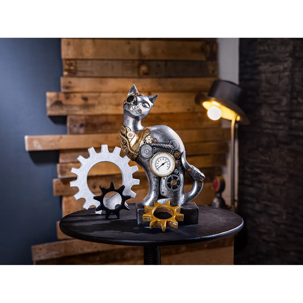 Statue décorative de chat Steampunk argentée Gilde pour salon moderne - 2