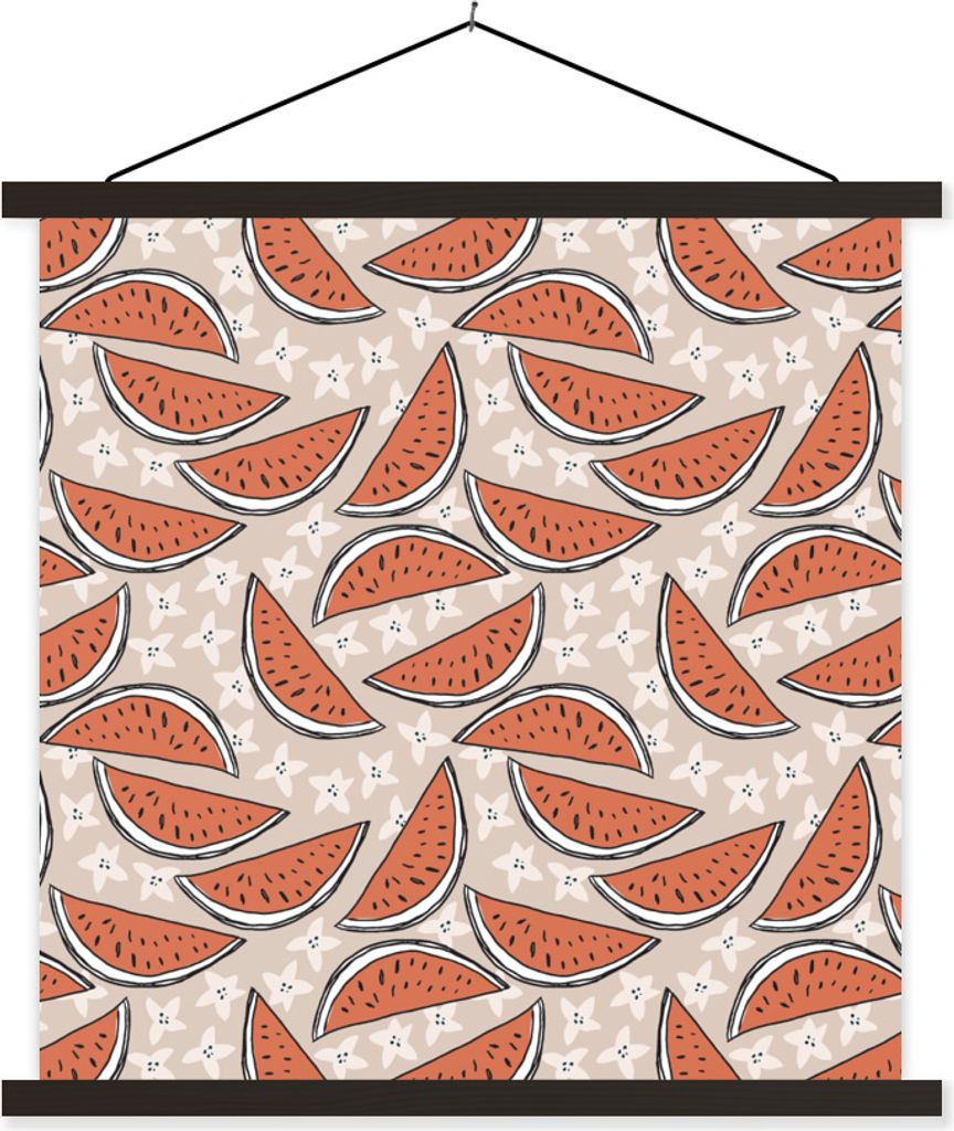 MuchoWow Textilposter Sommer - Wassermelone - Muster 40x40 cm mit schwarzem Rahmen - Fotos