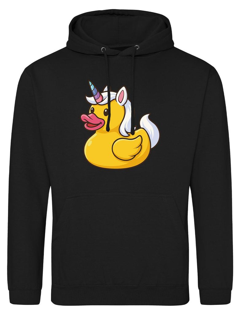 Huuraa Uni Hoodie Quietscheente Einhorn Gummiente Unicorn 3XL Deep Black Vegan Sweatshirt Geschenkidee