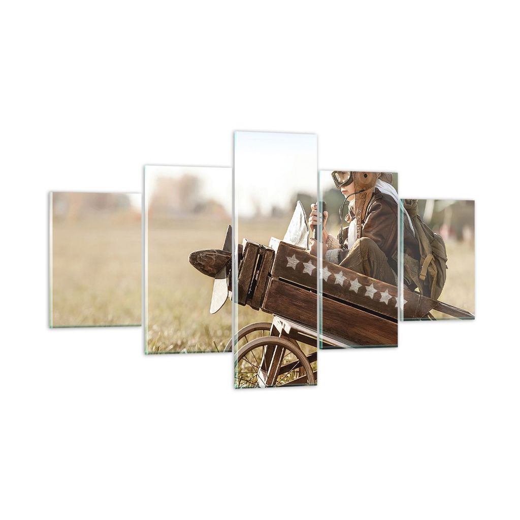 Bilder auf glas - 5 Teile - Kindheit Flugzeug Spielzeug - 125x70cm - Glasbilder - Wandbilder - Bilder - Wanddekoration aus Glas - Glas Bilder - Wan...