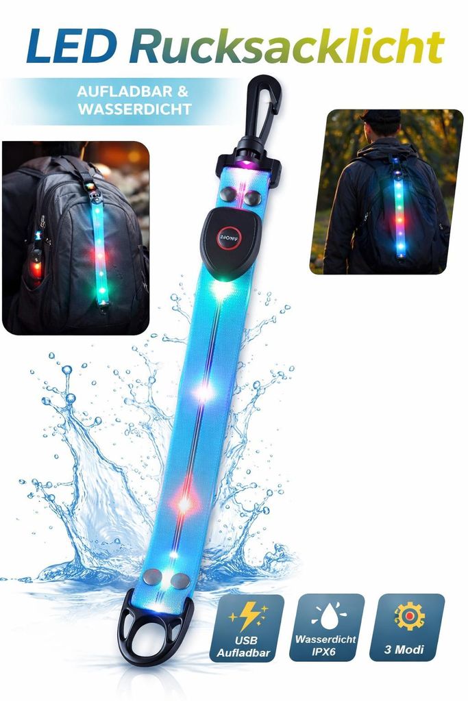 LED Rucksacklicht USB aufladbar – Wasserdichtes Produktbild 