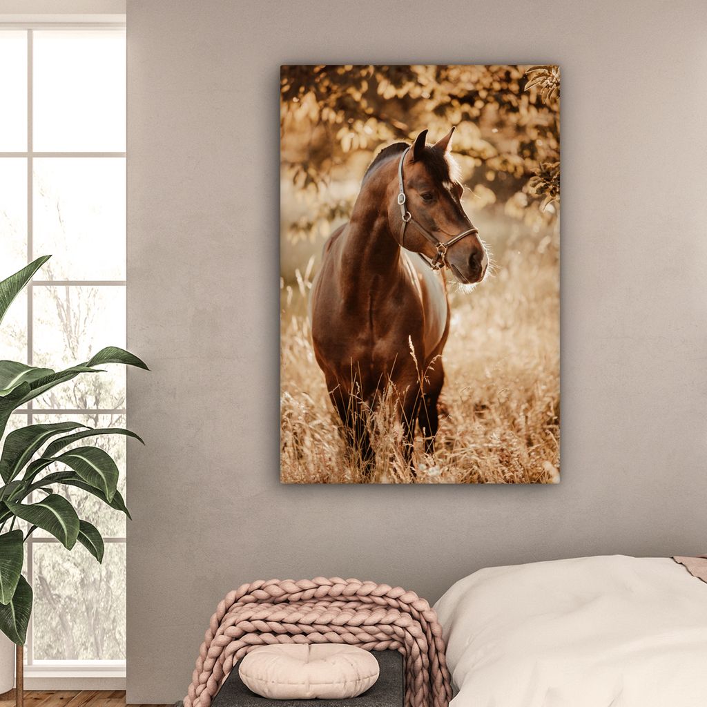 OneMillionCanvasses - Leinwandbilder - 90x140 cm, Pferd - Sonne - Porträt - Natur - Braun, Wandbilder Kunstdruck Wanddekoration - Wandschmucke -...
