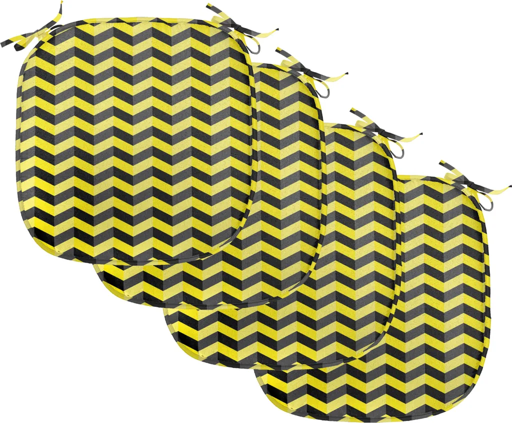 ABAKUHAUS Rivestimento a chevron giallo per sedie da sala da pranzo, cartello di avvertimento, cuscino decorativo impermeabile con cinturini per sedie da cucina, 40 cm x 40 cm, confezione da 4, nero e giallo