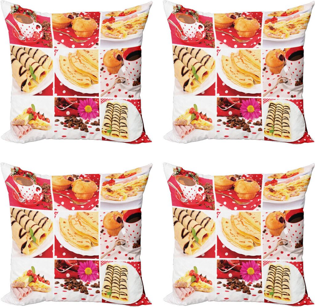 ABAKUHAUS Kaffee Kissenbezug Set (4 Stück), Bäckerei Collage Foto, Moderner Doppelseitiger Digitaldruck, 60 cm x 60 cm, Mehrfarbig