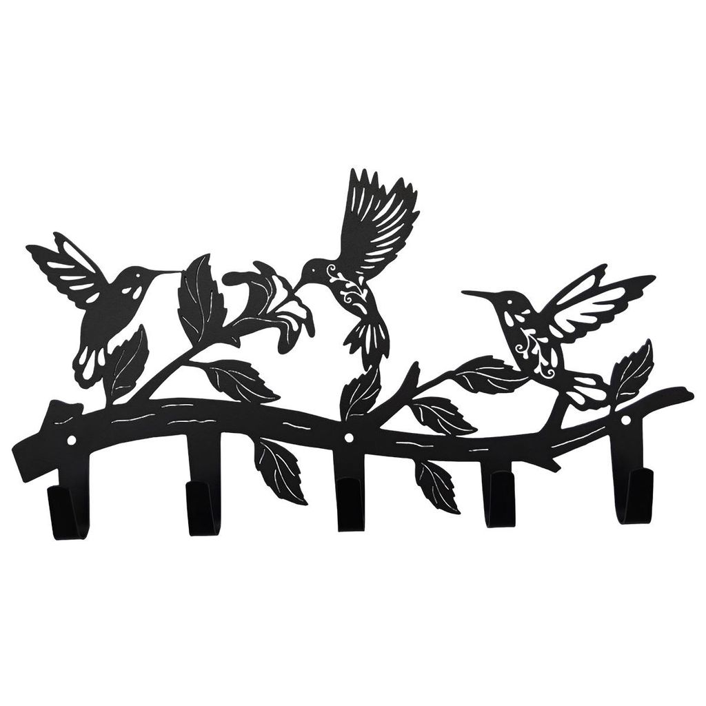 Wandgarderobe mit Vogelmotiv, 5 Haken, Metall-Deko, zum Aufhängen von Jacken, Hüten, Taschen, Schlüsseln, Handtüchern – für Flur, Bad, Küch...