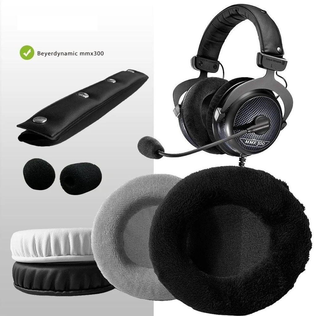 Samt Ersatzteile für Beyerdynamic mmx300 mmx-300 Ohrpolster Stirnband Ohrenschützer Schwarzer Samt