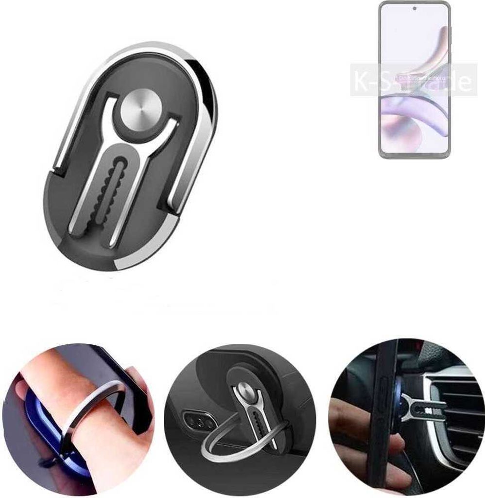 K-S-Trade 3in1 Smartphone-Ring Handy-Ring kompatibel mit Motorola Moto G13 Fingerhalterung Handyring Tischständer Lüftungsgitter-Halterung Tisch