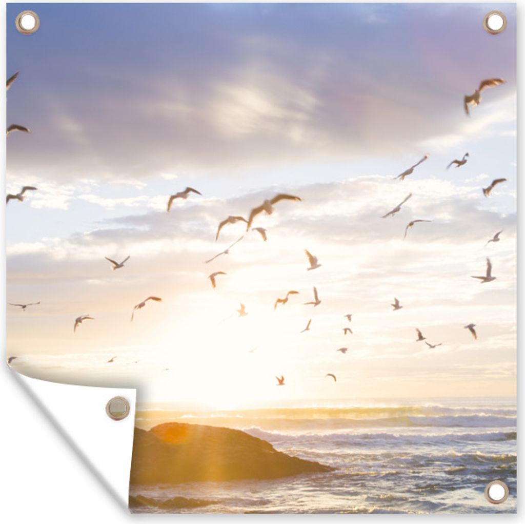 MuchoWow 50x50 cm Outdoor-Poster Gartendeko Sichtschutz Garten Poster für den Garten Ruhiges Bild von Vögeln bei Sonnenuntergang