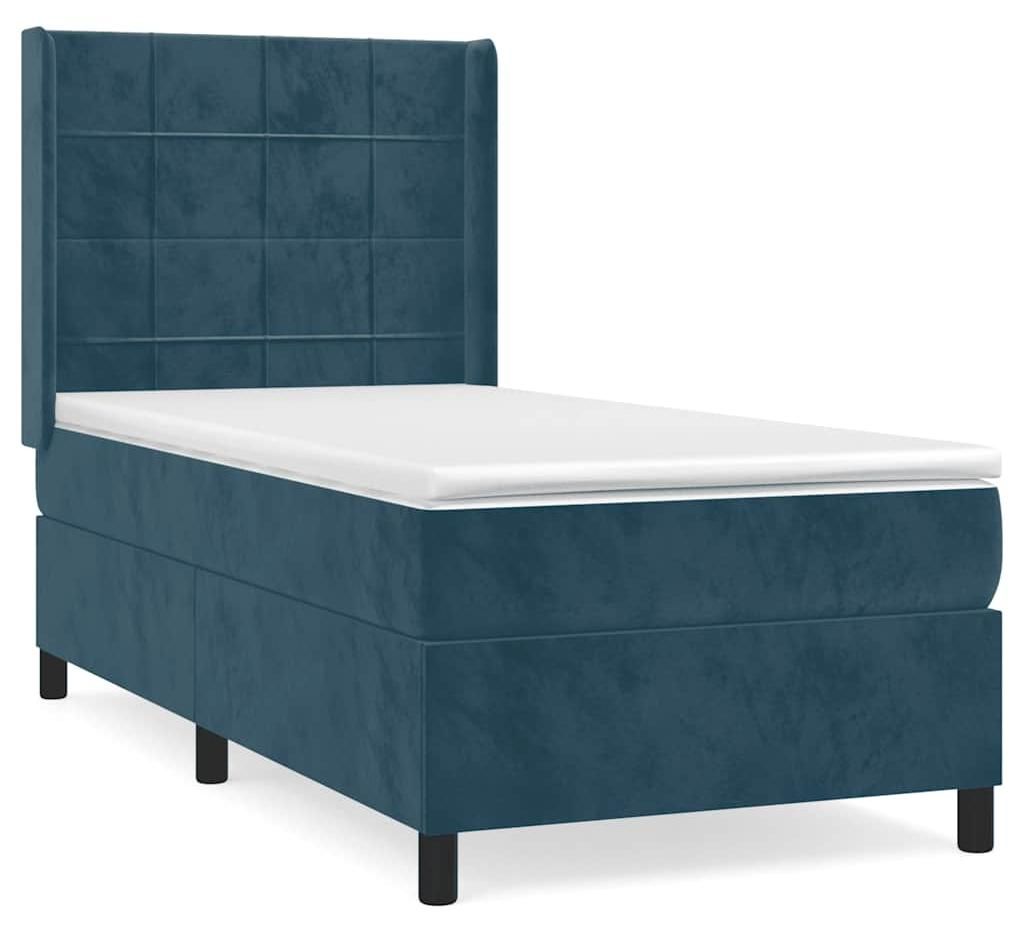 vidaXL Boxspringbett mit Matratze Dunkelblau 90x190 cm Samt
