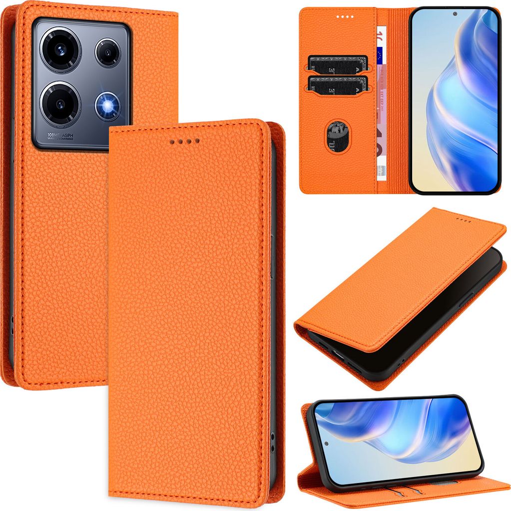 Litchi Leder Handyhülle für Infinix Note 30 VIP Wallet Kartenfächer Standfunktion Hülle Orange