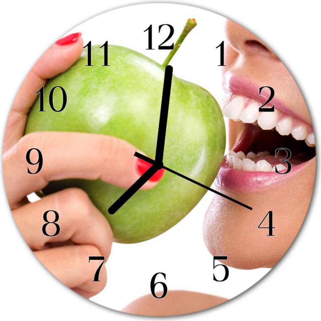 Glasuhr Wanduhr Küchenuhr Echt-Glas 30fi cm Apfel grün