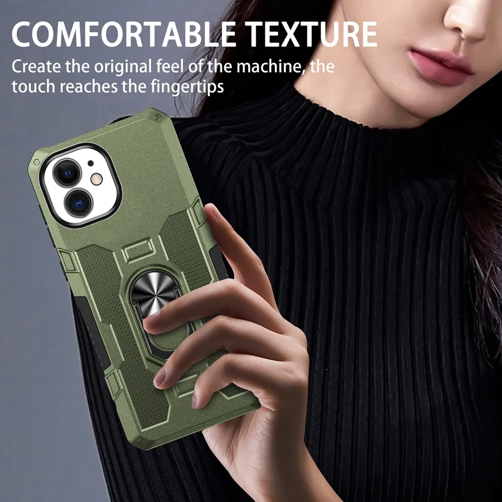 Custodia iPhone 11 Verde Militare Antiurto con Anello e Supporto Auto - 6