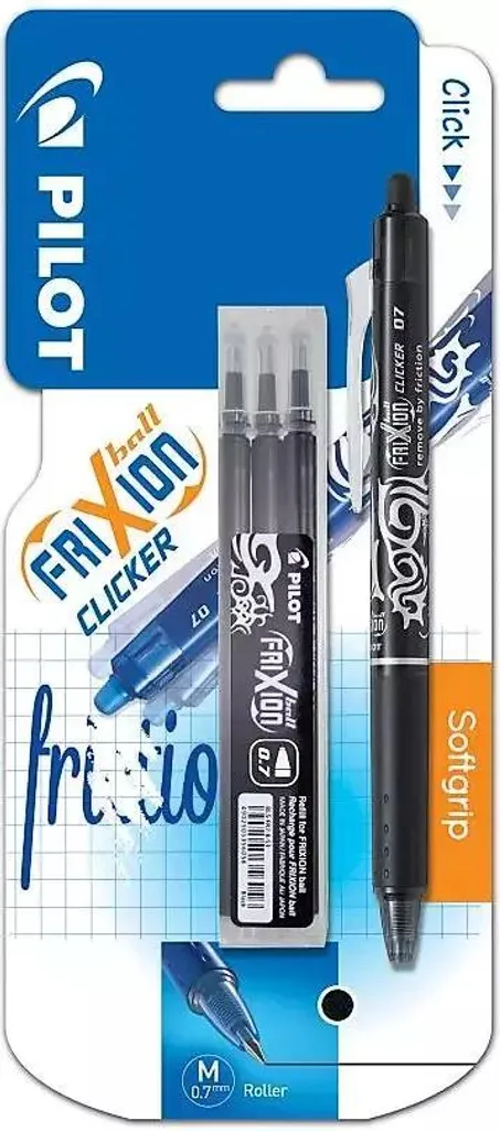 Pilot Frixion Clicker Nera 0.7mm: 1 Penna + 3 Ricariche per la Scuola