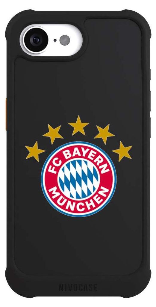 NIVOCASE Hülle für Apple iPhone 16e Stoßfeste Handyhülle NIVOmax Case Schwarz FC Bayern München FCB Sterne
