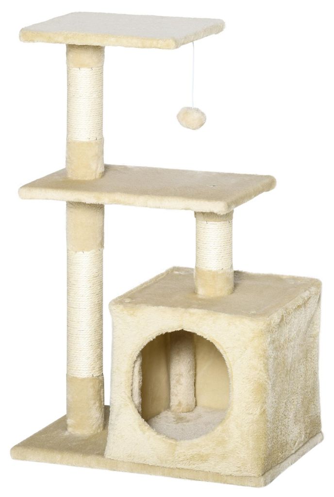 Pawhut Sisalkraboom met kattenspeelgoed, pluche, beige, Productafbeelding 