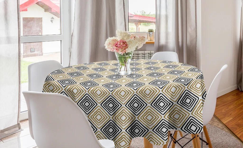 Tovaglia Cucina Rotonda 150cm Lavabile ABAKUHAUS Nero Giallo