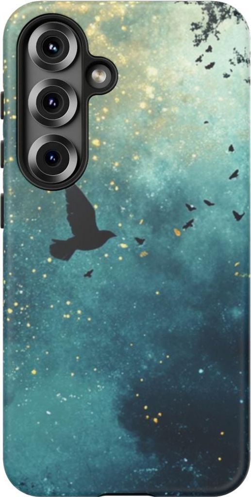 Nächtlicher Himmel mit Vögeln und Bäumen – Hülle Kompatibel mit Galaxy S25