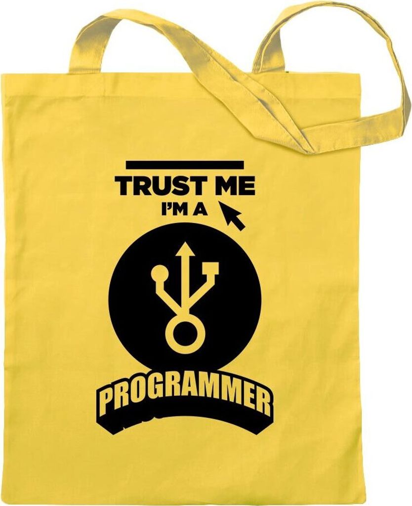 Kiwistar - Baumwolltasche - gelb - Trust me, im a Programmer - Tragetasche Stoffbeutel Umhängetasche Langer Henkel