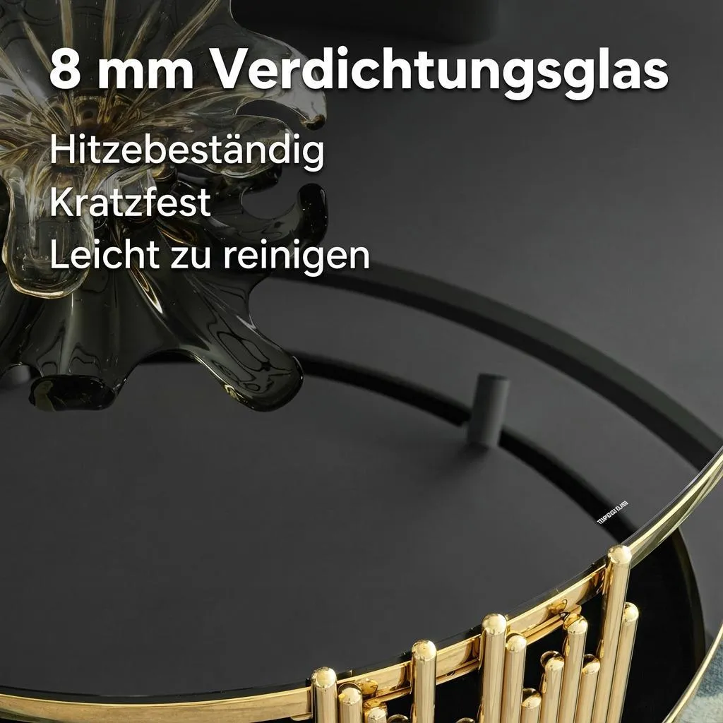 Table Basse de Luxe en Acier Doré et Verre Noir Double Compartiment
