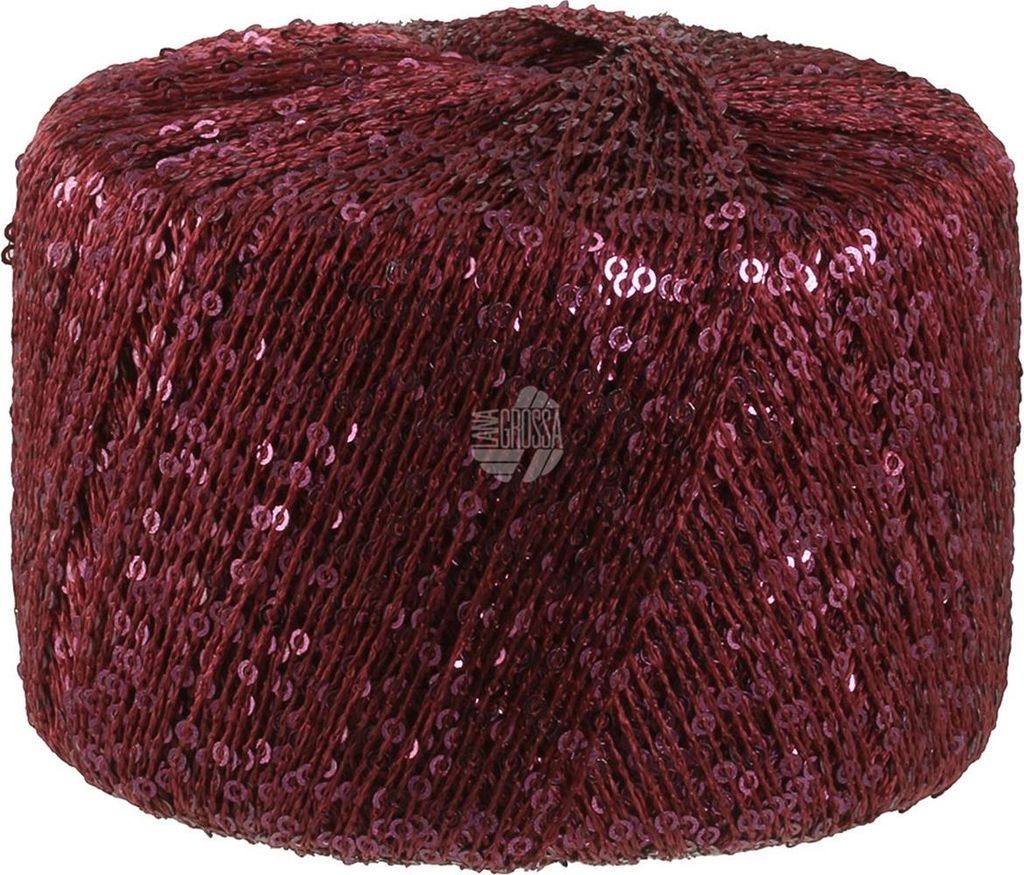 A single ball of yarn with sequins.