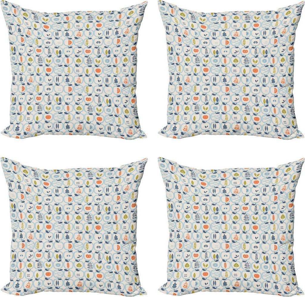 ABAKUHAUS Apfel Kissenbezug Set (4 Stück), Doodle Stil Fruit Halves, Moderner Doppelseitiger Digitaldruck, 60 cm x 60 cm, Mehrfarbig