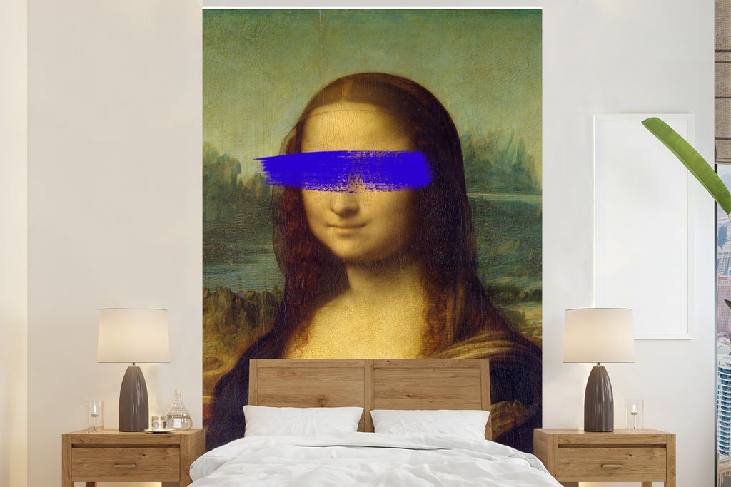MuchoWow Fototapete für Wohnzimmer oder Schlafzimmer Wandtapete Vinyl Motivtapete Mona Lisa - Leonardo da Vinci - Blau - Alte Meister - 160x240 ...