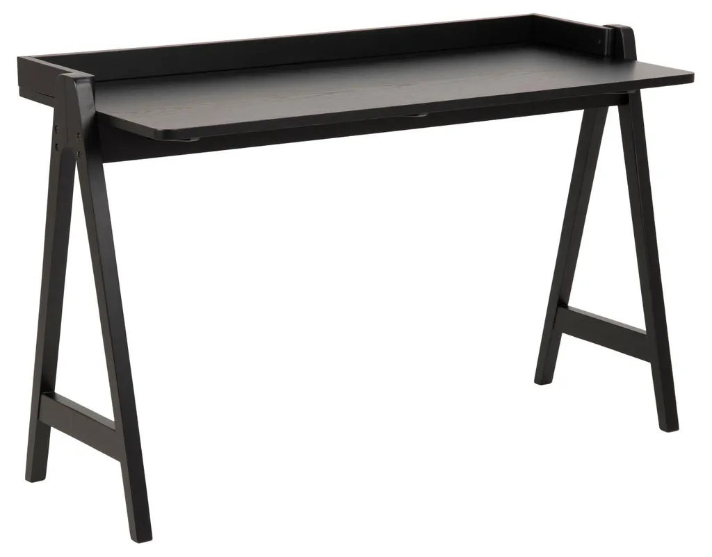 Bureau de travail Miso noir mat en chêne, console de bureau 126cm