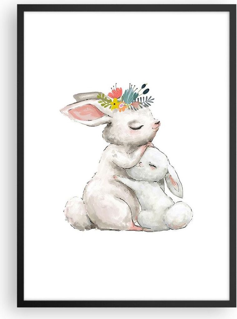 Gerahmtes Poster - Schwarzer Rahmen - Kaninchen Hase Kinder - 50x70 cm - Wand Bild - Wanddeko - Wandbilder - Kunstposter - Wandposter - Bilderrahme...