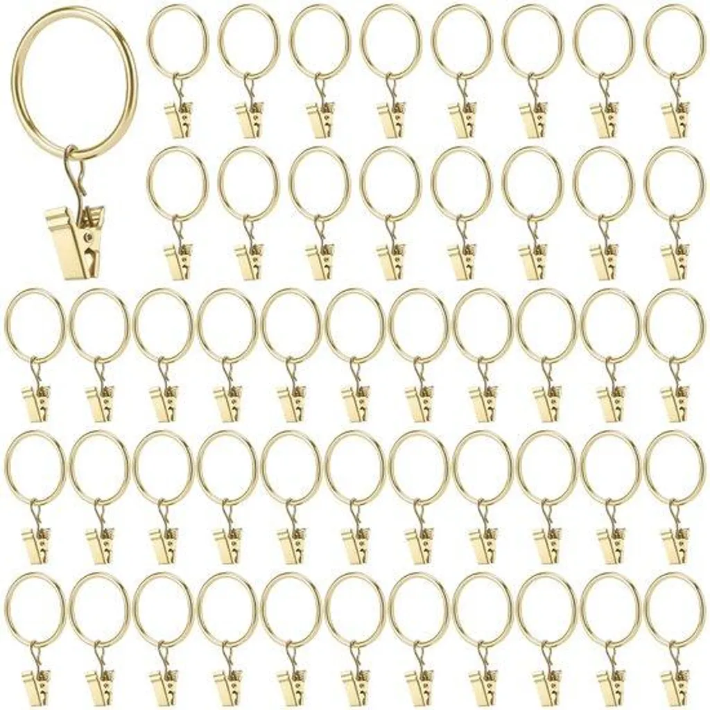 Anneaux de rideau 30 mm dorés anti-glisse avec clips : suspension facile