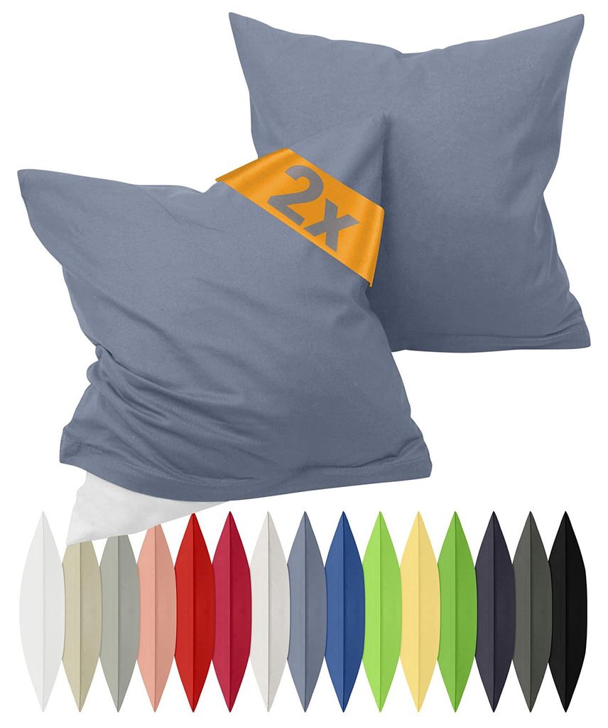 Perkal-Kissenbezüge im Doppelpack – 100 % Baumwolle – schlicht und elegant, 698.898, 80 x 80 cm, Denimblau