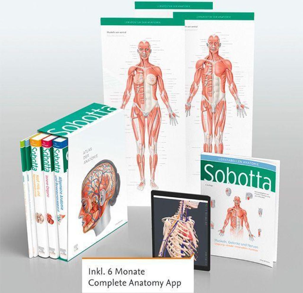 Sobotta Atlas der Anatomie, 3 Bände + Lerntabellen + Poster Collection im Schuber und 6-monatiger Zugang zur Complete Anatomy-App