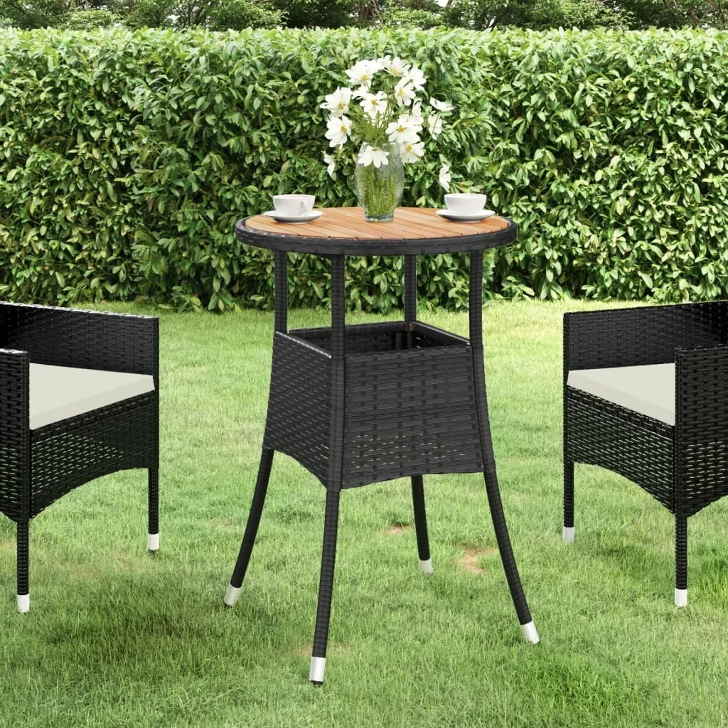 The Living Store Tavolo Giardino Ø60x75 Acacia e Poly Rattan Nero