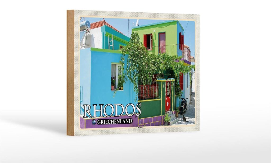 Holzschild Reise 18x12 cm Rhodos Griechenland Koskinou Gasse