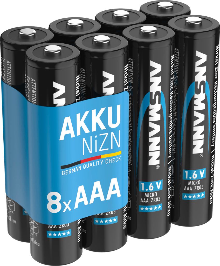 ANSMANN Micro Akku AAA 1,6V 550mAh (900mWh) NiZn, 8 Stück wiederaufladbar